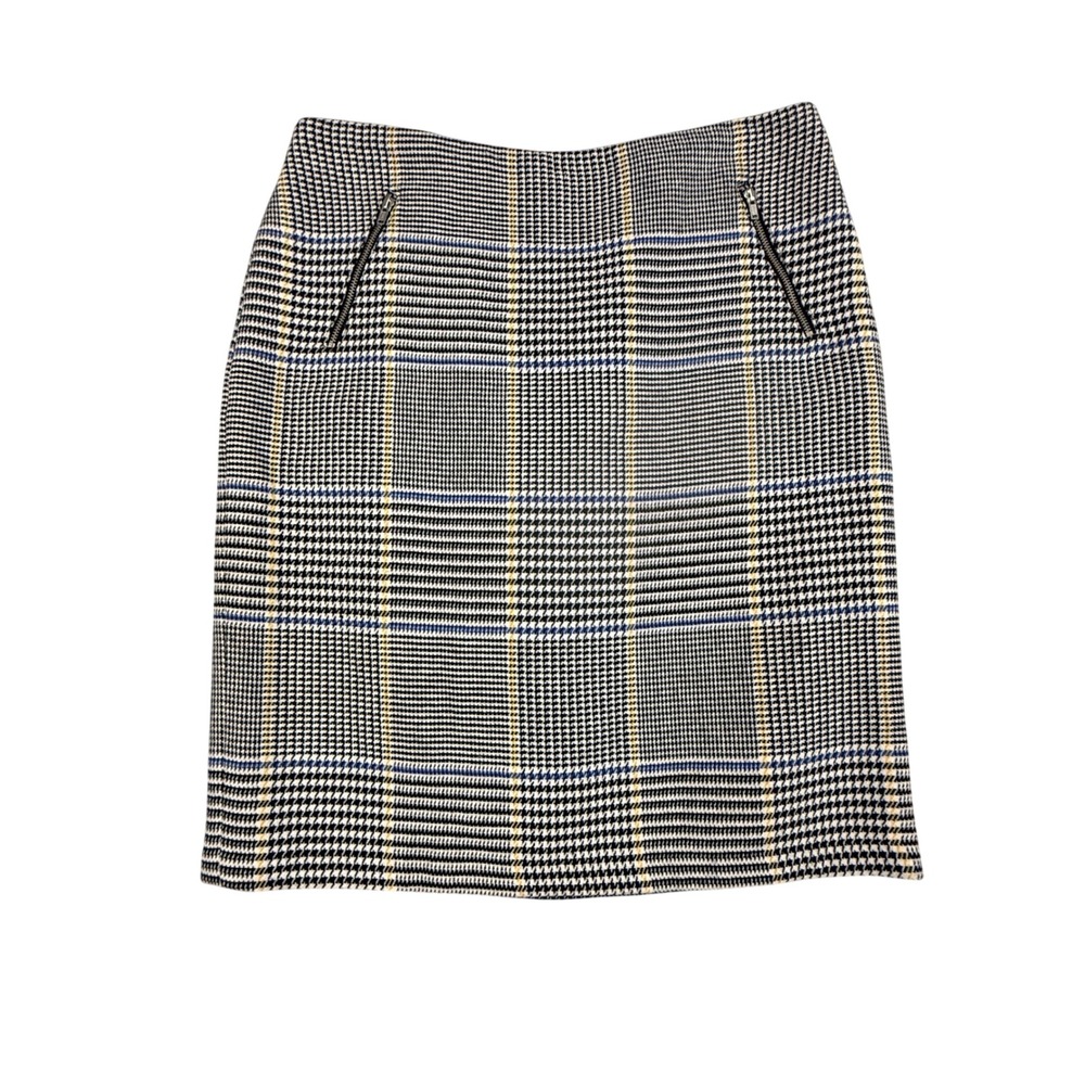 J.McLaughlin Houndstooth Pencil Skirt Women's 8 Zipper Detail French Tweed Lined - Picture 2 of 10